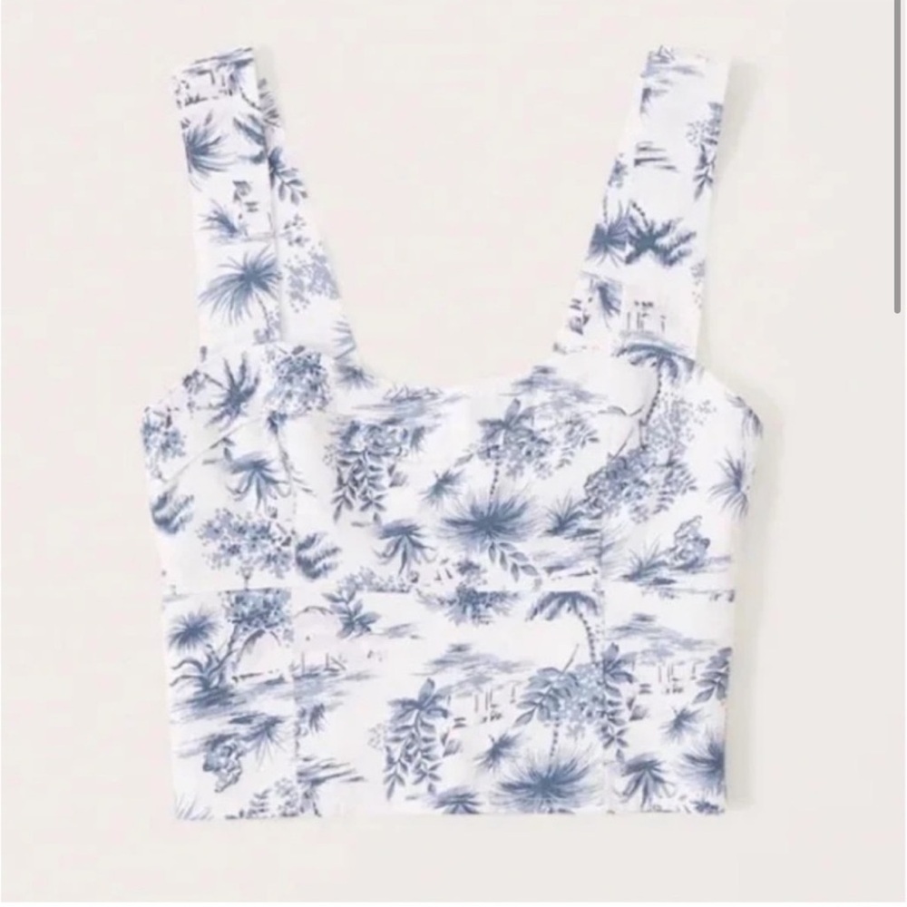 Abercrombie & Fitch Size XS linen/viscose tropical smocked sleeveless crop top